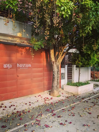 A welcoming carpet of fallen flowers greets our children at the gate. This simple, natural beauty sets the tone for the day and reminds us to find joy and wonder in the small details of our surroundings.
