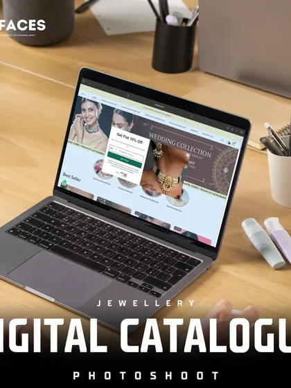 This image displays a jewellery brand's website on a laptop, complete with a pop-up offer, showing our understanding of digital marketing visuals.