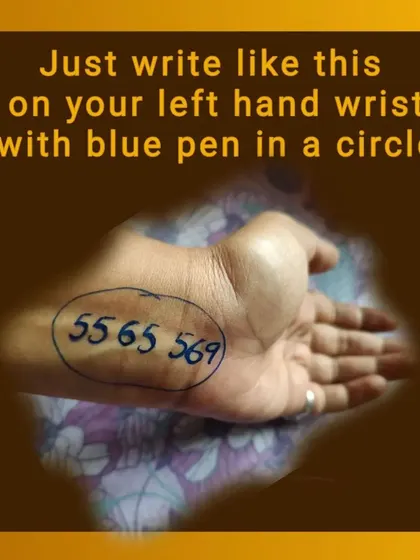 This image shows the correct application of the anger management code. Write 55 65 569 on your left wrist to help soothe intense emotions.