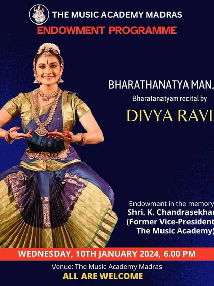 The announcement for my endowment programme at The Music Academy, Madras, a prestigious venue I was honored to perform at.