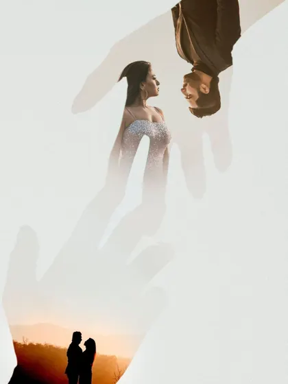 An artistic double exposure image used for a special giveaway, representing the creative and romantic style of my engagement sessions.