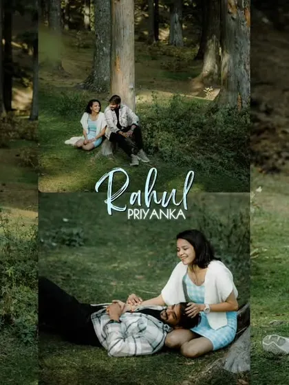 A collage of tender moments under the trees. These images of Rahul and Priyanka relaxing in the forest grass capture the peaceful and romantic side of their Kashmir pre-wedding shoot.