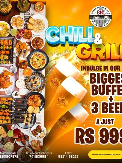 Dive into a feast fit for kings. Our grand buffet combined with three beers for only ₹999 is an unbeatable offer for a satisfying meal.