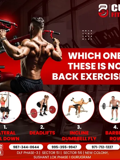 A fun quiz for our members. Which one of these is not a back exercise? This helps reinforce knowledge about muscle groups and proper exercise selection.