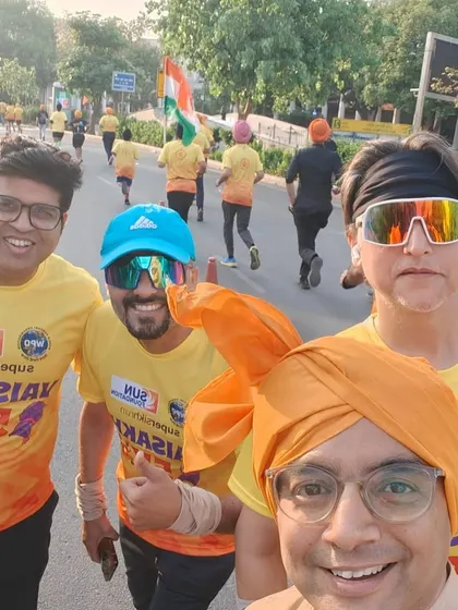 A fun selfie from the race. The energy and excitement were off the charts.