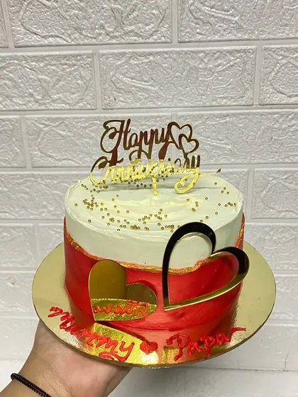 Another angle of our beautiful red and white anniversary cake.