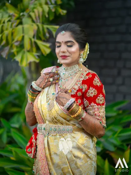 A beautiful portrait of Bhavana, her custom blouse and diamond jewelry creating a look of pure royalty.