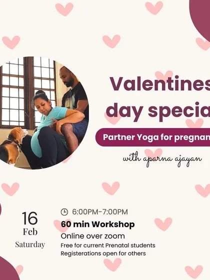 Our Valentine's Day partner yoga workshop is a wonderful way for you and your partner to connect and prepare for birth together.