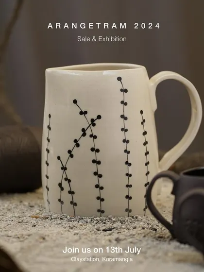 Preeti's collection, "SAADGI," finds joy in life's simplest things. Through her functional tableware, she uses wheel-throwing techniques and delicate carvings on ivory and black clay to capture the beauty in simplicity.