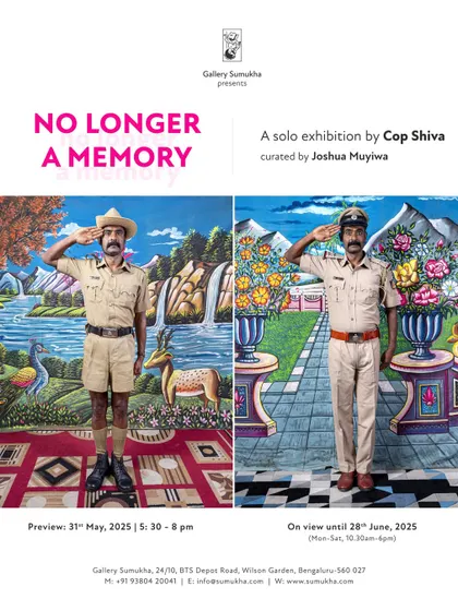 The official e-invite for 'No Longer A Memory', featuring two of my iconic self-portraits as a policeman against different backdrops.