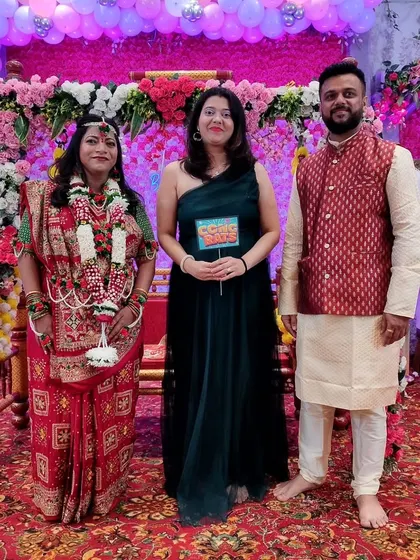 Posing with the happy couple, Sheetal and Avinash, at their beautiful baby shower. It was a joy to be their anchor for the day.