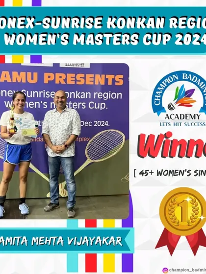 Another gold medal at the Konkan Region Women's Masters Cup. Congratulations to Namita Mehta Vijayakar for her win in the 45+ Women's Singles category.