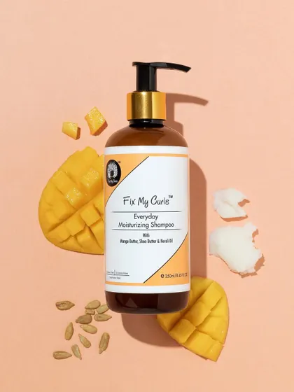 We created a delicious-looking flatlay for this moisturizing shampoo. The product is surrounded by its key ingredients, mango and shea butter, making it look good enough to eat.