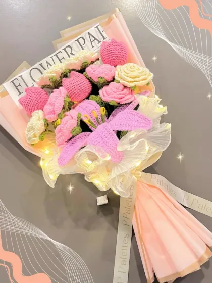 A close-up of our popular pink lily and rose bouquet, complete with LED lights for an extra magical touch. It's perfect for making any occasion feel special.