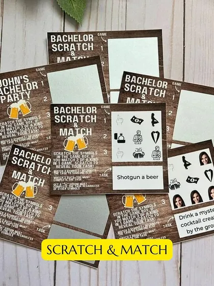 Bachelor Scratch & Match cards are a great icebreaker and a fun way to assign dares and challenges during a bachelor party.