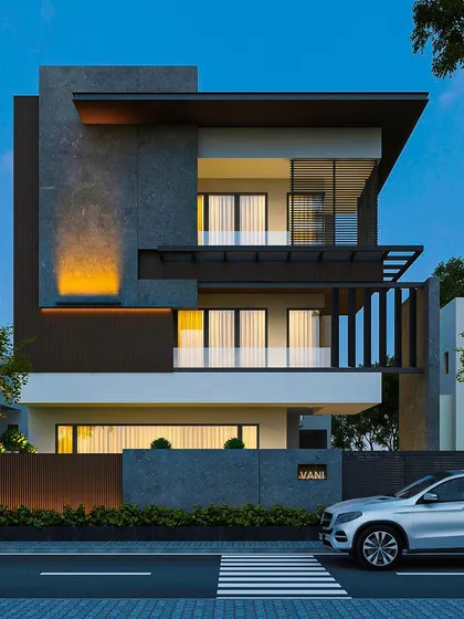 This image shows how our landscape design complements a modern architectural home. Simple, elegant plantings and a low boundary wall enhance the building's facade without overwhelming it, creating a cohesive and polished look.