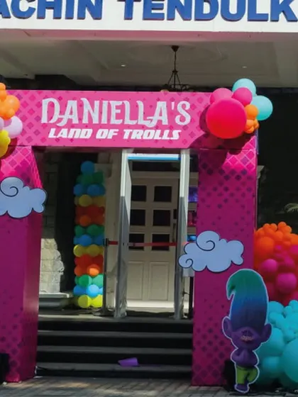 The same vibrant Trolls-themed entrance at the Sachin Tendulkar Gymkhana, showing how I can transform any venue.