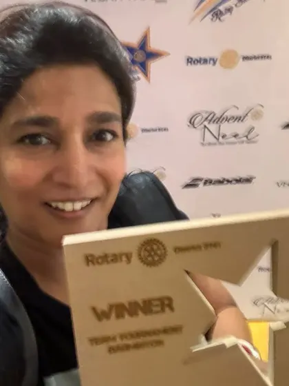 A victory selfie from our co-founder, celebrating her team's win and her passion for the sport.