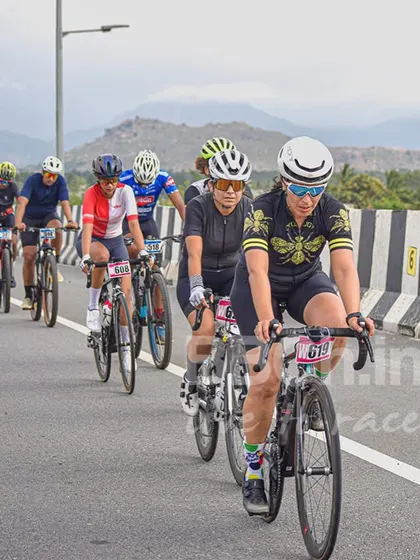 A group of women racers with Nandi Hills in the background. Our race routes are not only challenging but also offer some of the most scenic views around Bangalore.