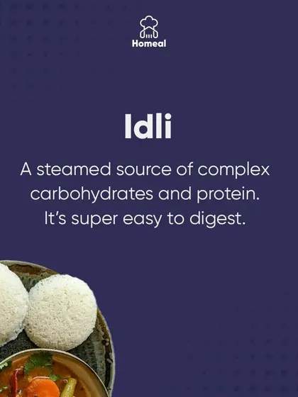 A closer look at Idli. This steamed delight is a fantastic source of complex carbohydrates and protein. Because it's fermented and steamed, it's also super easy to digest.