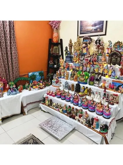 It is a blessing to see our work become part of a family's festive traditions. Here, our custom-made Golu stand is beautifully decorated with dolls for the Navaratri festival, creating a stunning display of culture and devotion.