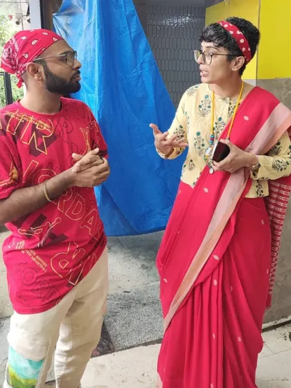 As the host, I love facilitating conversations and ensuring everyone feels comfortable. Here I am chatting with a participant at our Poha-Jalebi Club event.