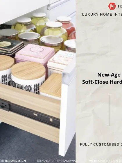 Our kitchens feature new-age soft-close hardware for a smooth and silent experience. This detail ensures durability and adds a touch of luxury to your daily routine.