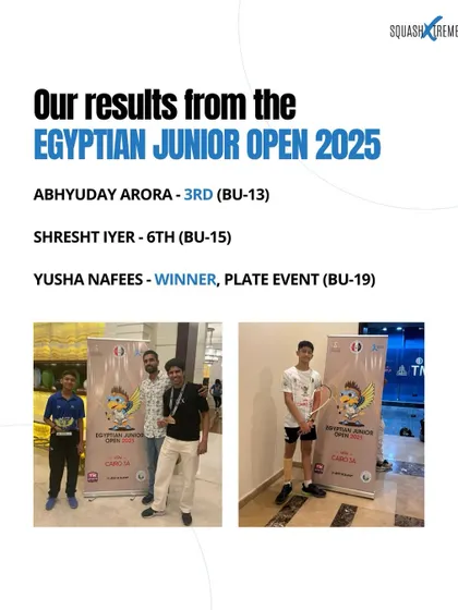 Taking on the world's best at the Egyptian Junior Open 2025. Our players showed immense grit to secure top finishes in one of the toughest junior tournaments.