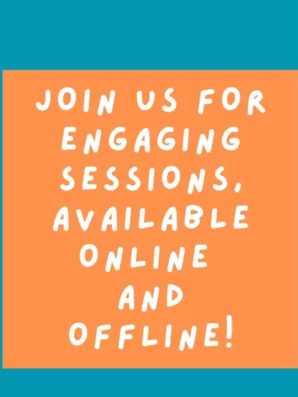 We offer engaging sessions for everyone, available both online and in person. This graphic is a clear invitation to join our creative community, no matter where you are located.