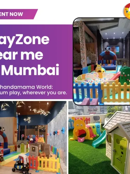 Searching for a "PlayZone near me in Mumbai"? This graphic shows three different setups, including an indoor ball pit, an outdoor playhouse, and a larger setup with ride-on cars, proving I offer premium play wherever you are.