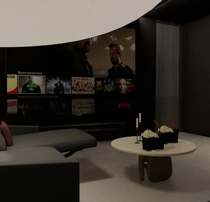 A close-up of the lounge setup, complete with popcorn and drinks. It’s all about creating a comfortable and inviting space for entertainment.