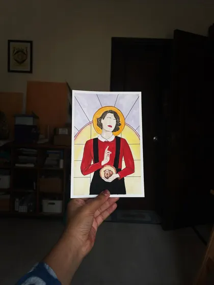 "Being proper and sweet and nice and pleasing is a fucking nightmare." A tribute to 'Fleabag,' a masterpiece of humour and vulnerability. This painting is my version of a modern saint, capturing the raw, messy, and beautiful art of navigating life.