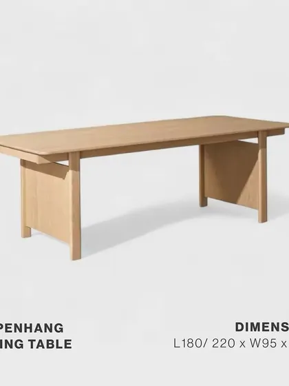 The Copenhang Dining Table in its standard size. The clean lines, solid oak construction, and minimalist aesthetic make it a timeless centerpiece for any modern dining space.