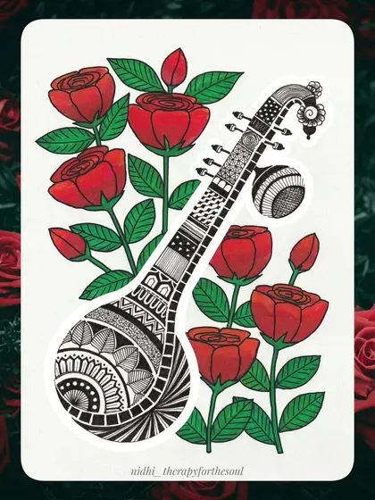 June: Rose & Veena. A classic combination of romantic roses and the traditional Indian veena.