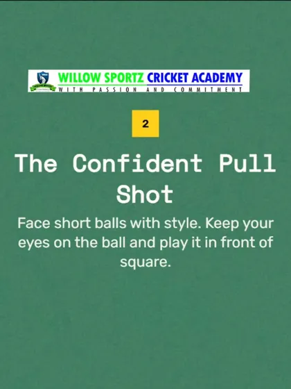 A graphic explaining the confident pull shot. We teach players to face short balls with style and control, turning a threat into a scoring opportunity.