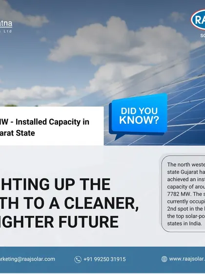 Gujarat is lighting the path to a cleaner, brighter future with an installed capacity of 7782 MW. We are proud to be a part of our home state's journey as a top solar-powered state in India.
