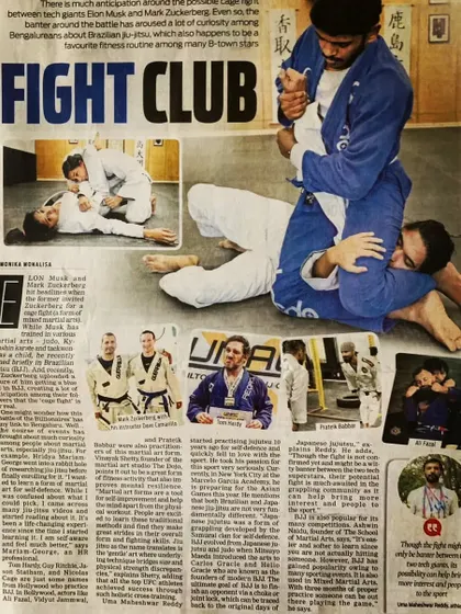 A newspaper feature on the rise of BJJ in Bangalore, with a picture of me training at The Dojo. It's great to see the sport I love getting more recognition.