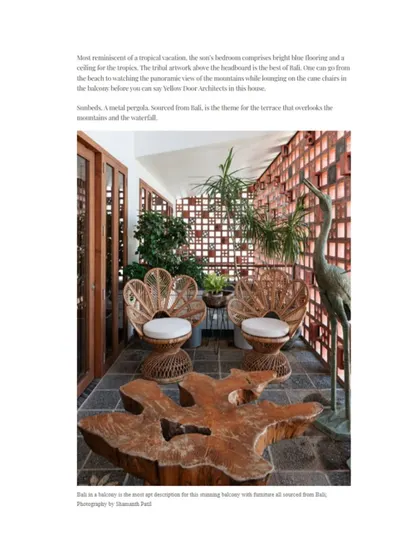 A feature on the Bali-inspired balcony in the Kamala Residence, as seen in our Elle Decor spread.