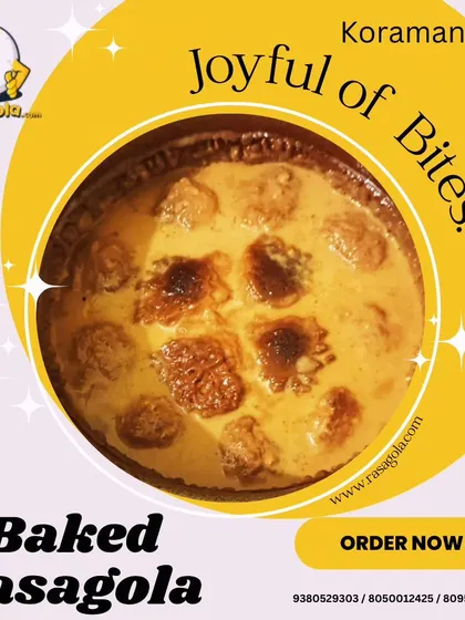 For those who love a modern twist on a classic, we offer Baked Rasagola. This dessert features our classic Rasagolas baked in a thickened, creamy milk sauce until golden, creating a rich and indulgent treat.