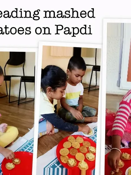 The fun and messy process of making papdi chaat, a favorite Indian snack that involves layering different textures and flavors.