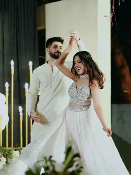 A graceful turn during a romantic couple's dance, highlighting their connection and the flow of the choreography.