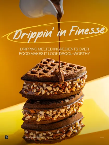 Capturing the perfect "drool-worthy" moment for The Belgian Waffle Co. This shot focuses on the texture of the waffle and the rich, glossy finesse of the dripping chocolate, a classic food photography technique we use to trigger cravings and drive sales.