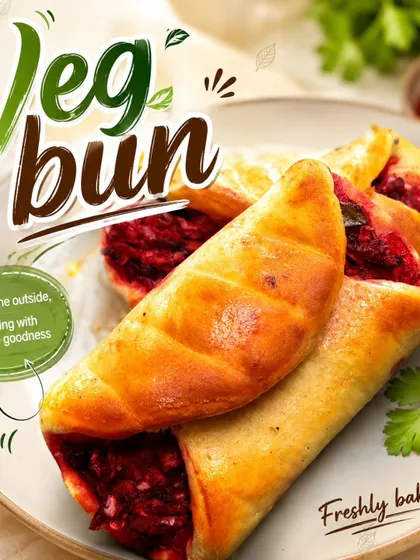 Filled veg buns appear in this menu display, showing another savoury option we include among our party and office snacks.