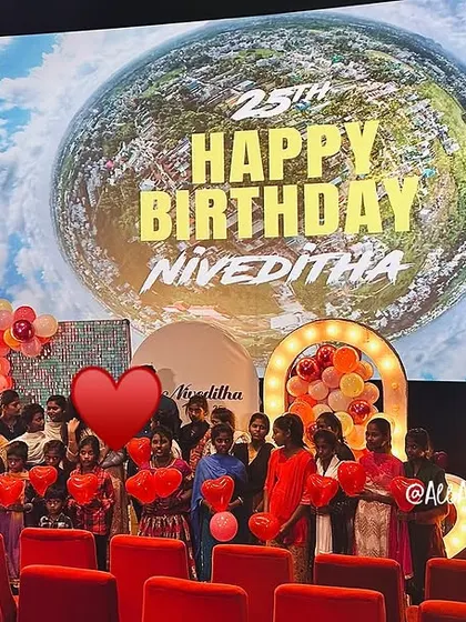 The birthday girl celebrating with a group of children from an orphanage, whom she invited to share her special day at the private theatre. A truly heartwarming celebration.