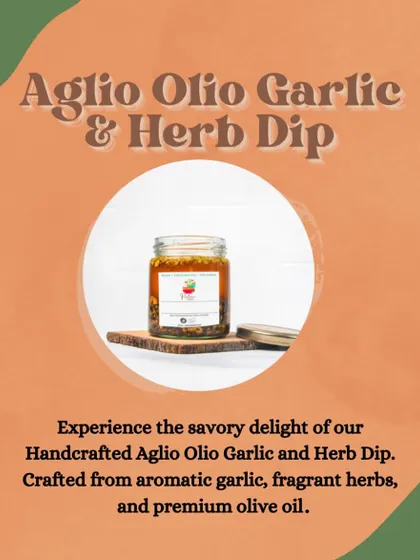 Experience the savory delight of our Handcrafted Aglio Olio Garlic & Herb Dip. It's crafted from aromatic garlic, fragrant herbs, and premium olive oil.