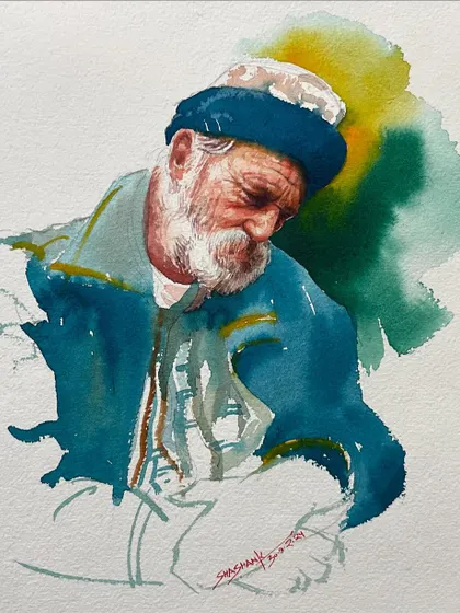 A watercolor portrait study, using a limited palette to explore skin tones and the effects of light.