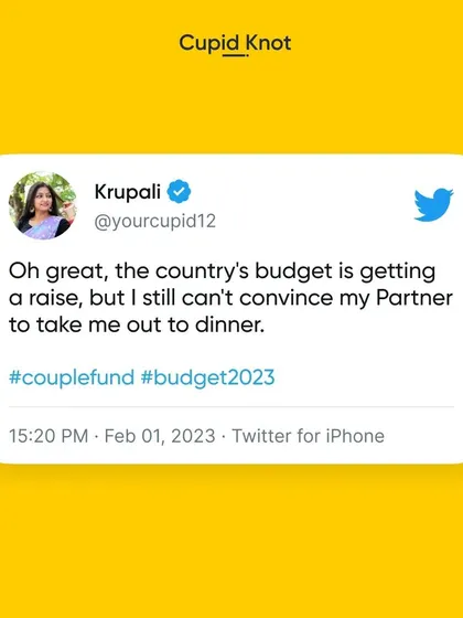 Here's a relatable tweet about the country's budget versus the relationship budget. A gentle nudge to your partner for that long-due dinner date.