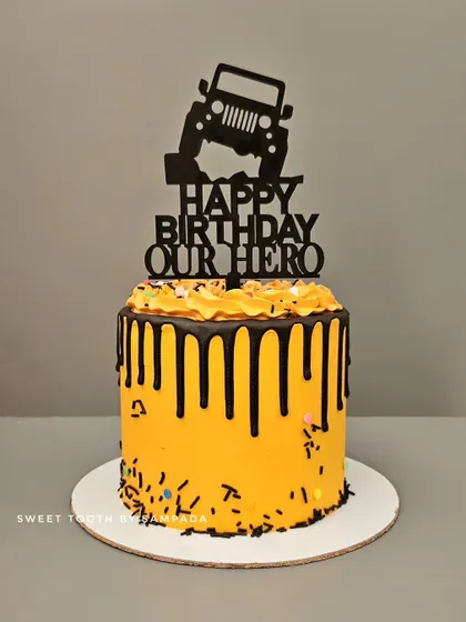 The Thar. A 1kg butterscotch drip cake for a fan of the iconic jeep, complete with a custom "Our Hero" topper.