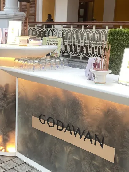 This was the stylish bar setup for a Godawan Single Malt event where I was the on-site artist. The ambiance of an event is key, and my live art station is designed to complement it perfectly.