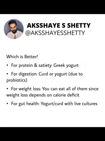 Which is better: curd, yogurt, or Greek yogurt? For protein and satiety, Greek yogurt is the winner. For digestion, curd or yogurt are great. For weight loss, any can fit into a calorie deficit.